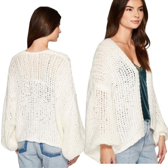 Free People Chamomile Knit Ballon Sleeve Cardigan - Cream - Size Medium - Picture 3 of 9